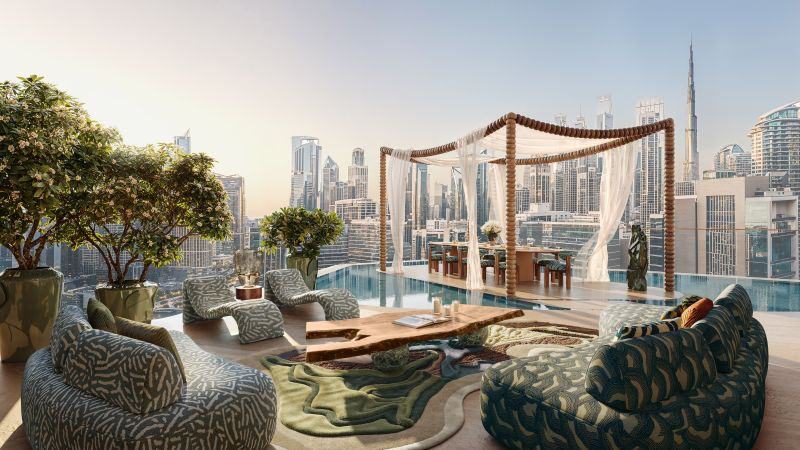 Eywa rooftop terrace overlooking the Dubai skyline