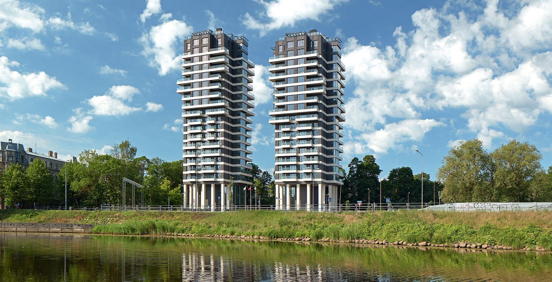 Philosophers Residence twin towers on the Riga riverbank